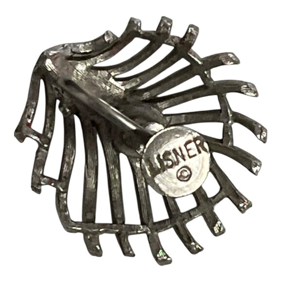 Vintage Lisner Screw-Back Earrings Silver Tone Openwork Leaf Palm Frond Design - Picture 4 of 4